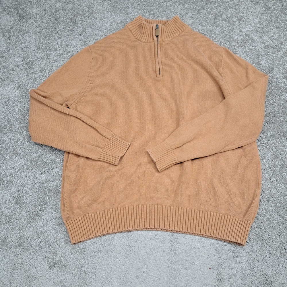 St Johns Bay Mens XXL Tan 100% Cotton Quarter Zip Pullover Sweater Classic Knit